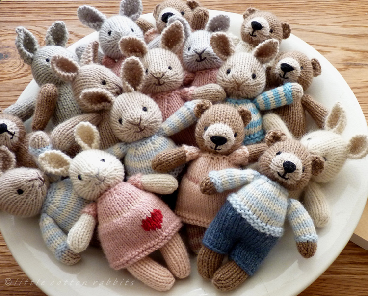 Bunny Rabbit Cute Toys Teddy Bear & Doll & Clothes. Vintage Knitting Pattern 