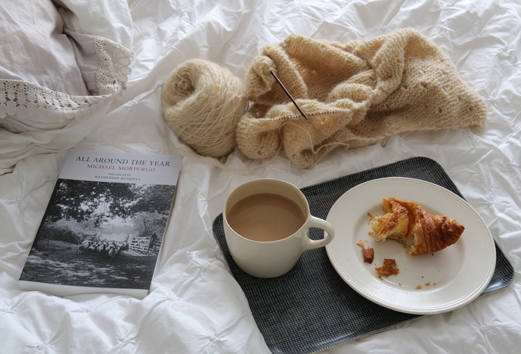 Coffe croissant and knitting